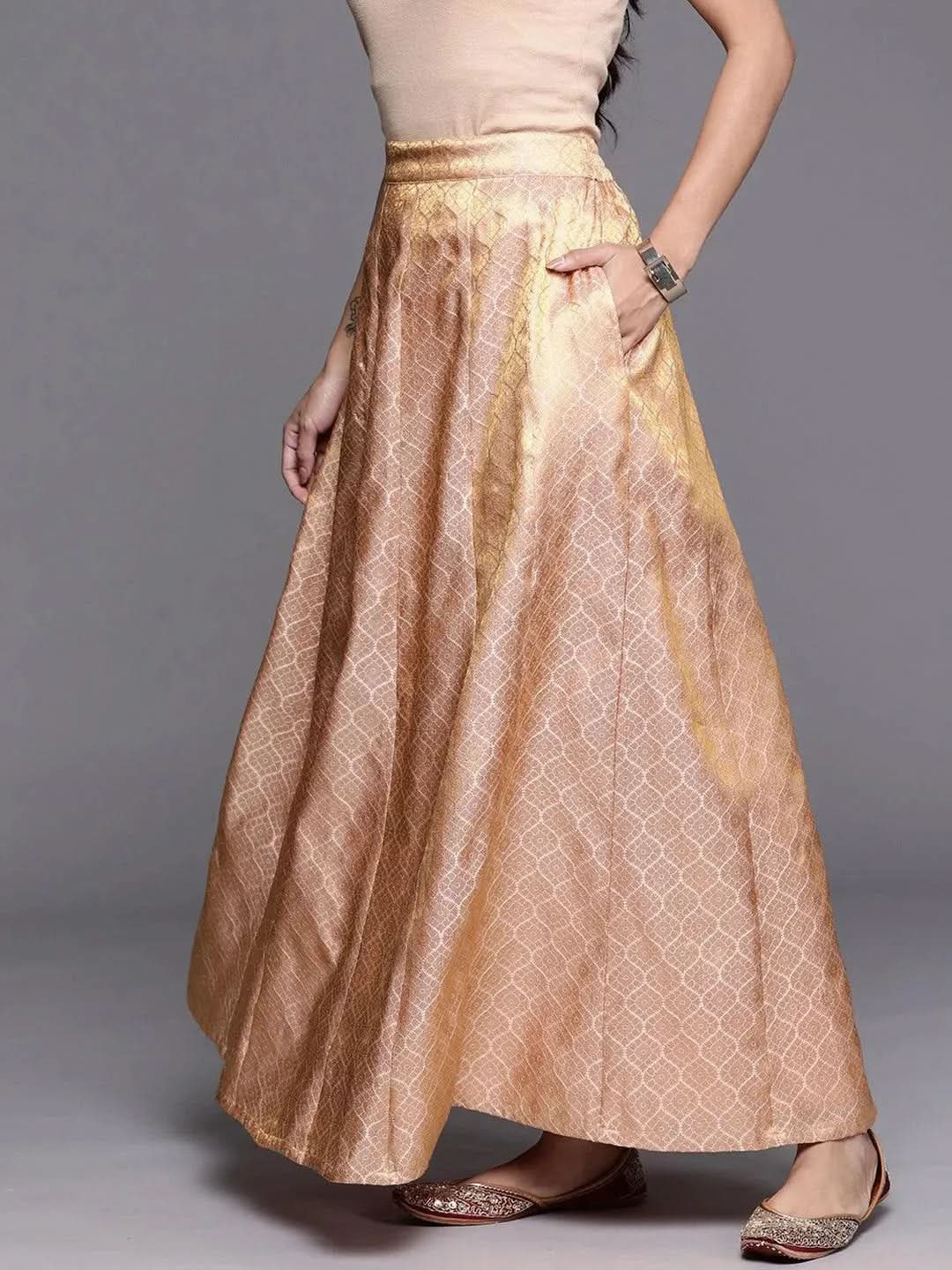 Gerua Pink Self Design Brocade Skirt