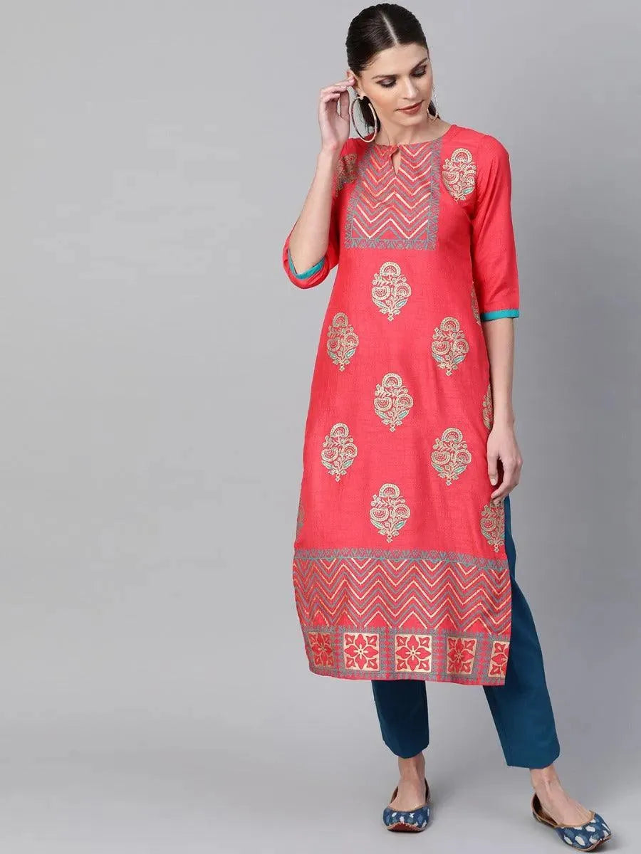 Libas Pink Self Design Chanderi Kurta