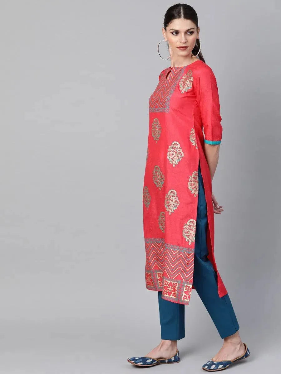 Libas Pink Self Design Chanderi Kurta