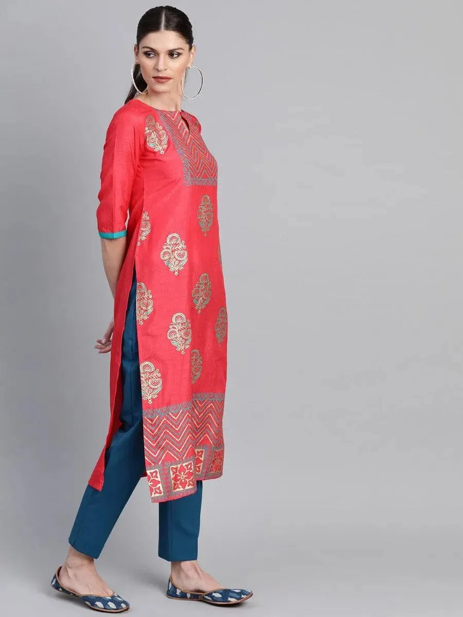 Libas Pink Self Design Chanderi Kurta