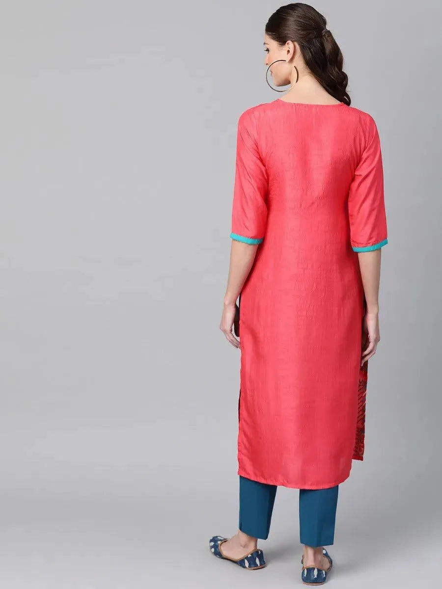 Libas Pink Self Design Chanderi Kurta