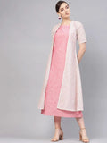 Libas Pink Solid Cotton Dress With Jacket