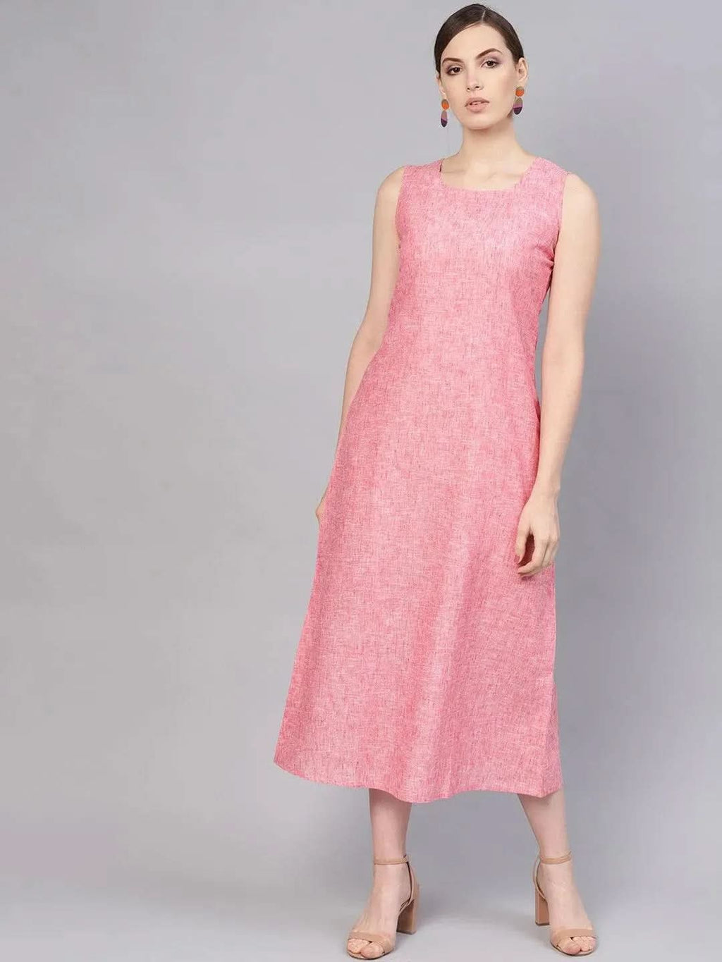 Libas Pink Solid Cotton Dress With Jacket