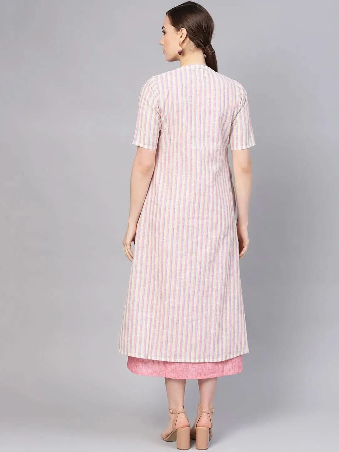 Libas Pink Solid Cotton Dress With Jacket