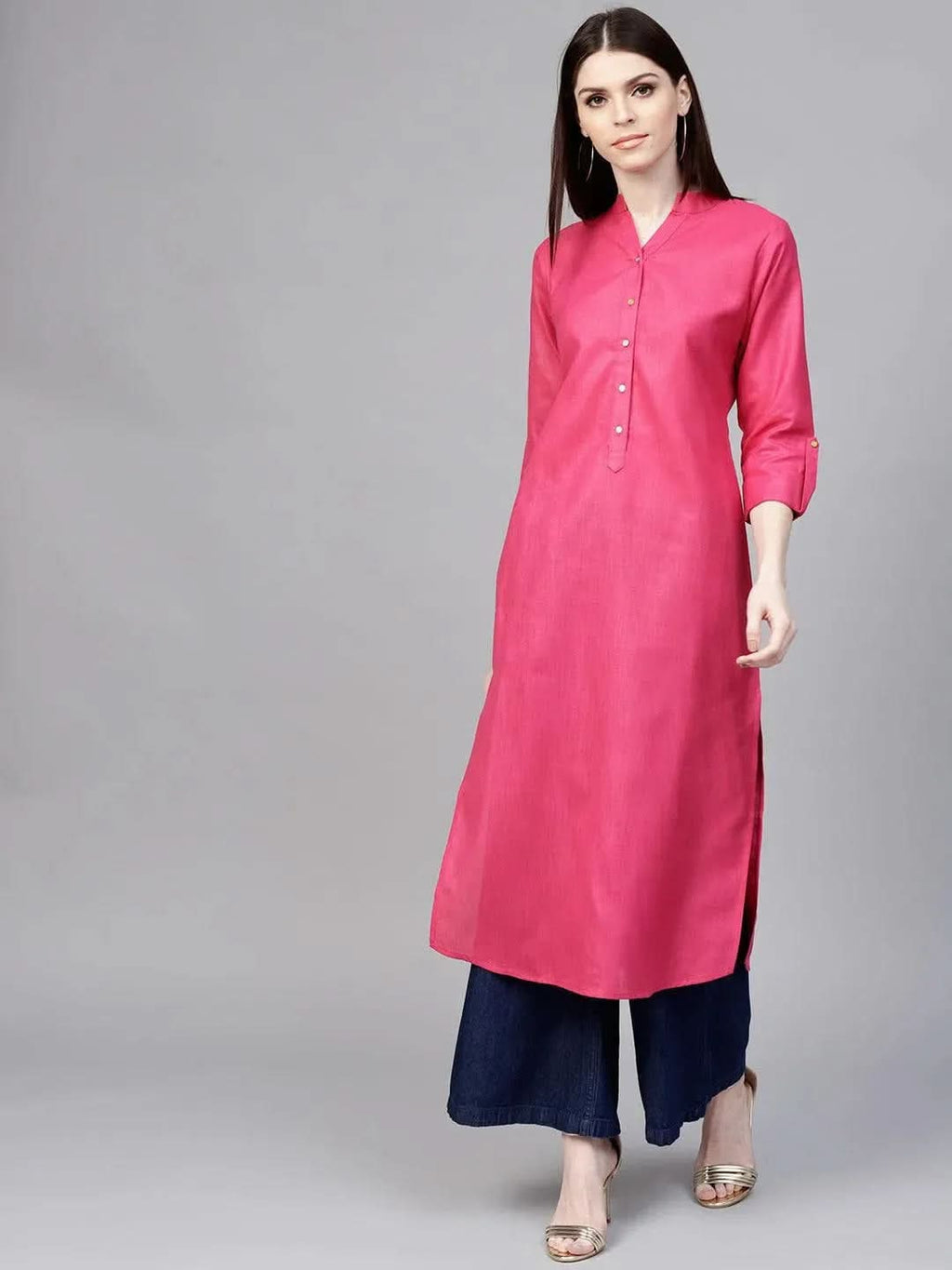 Libas Pink Solid Cotton Kurta