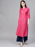Libas Pink Solid Cotton Kurta