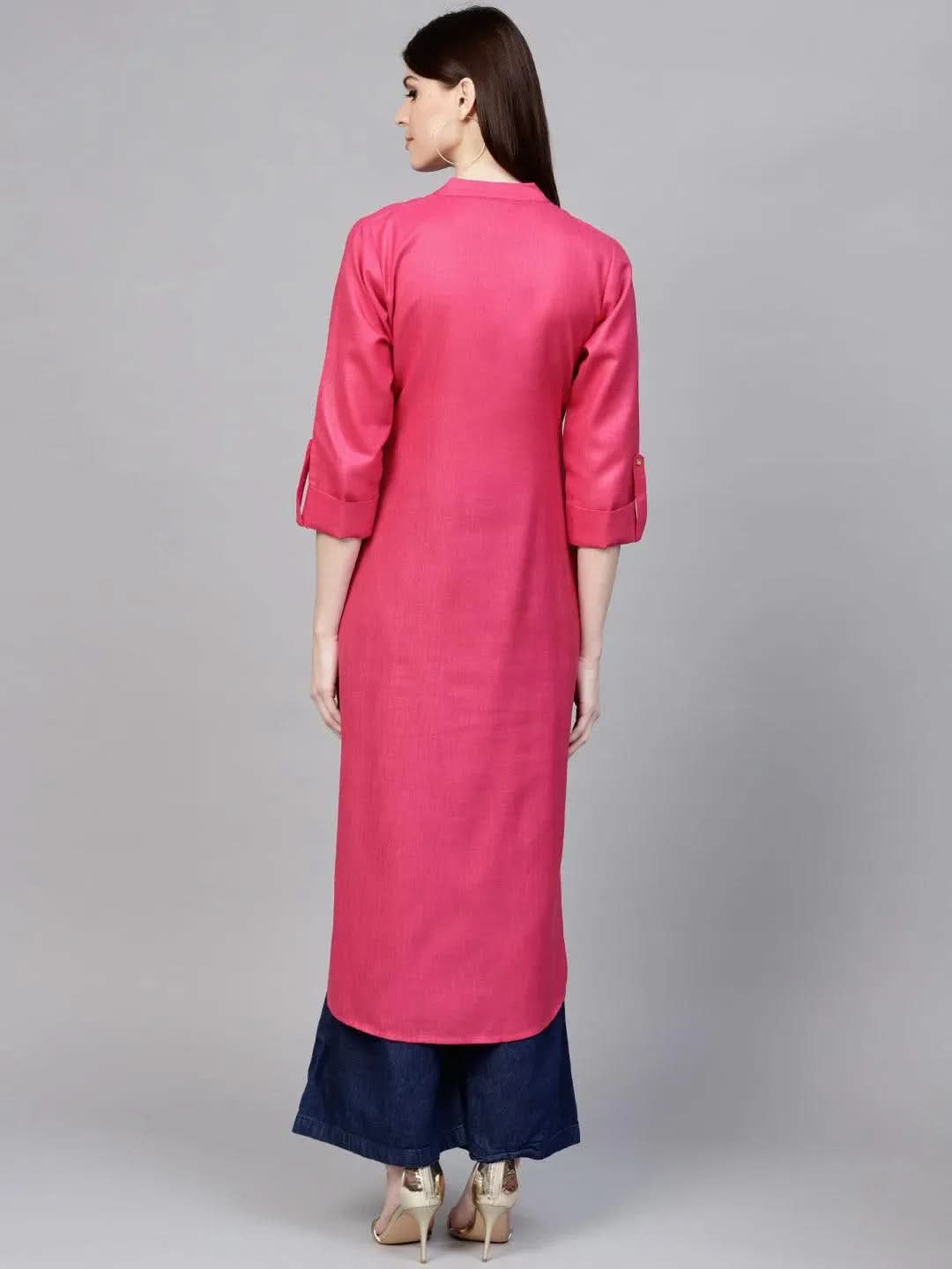 Libas Pink Solid Cotton Kurta