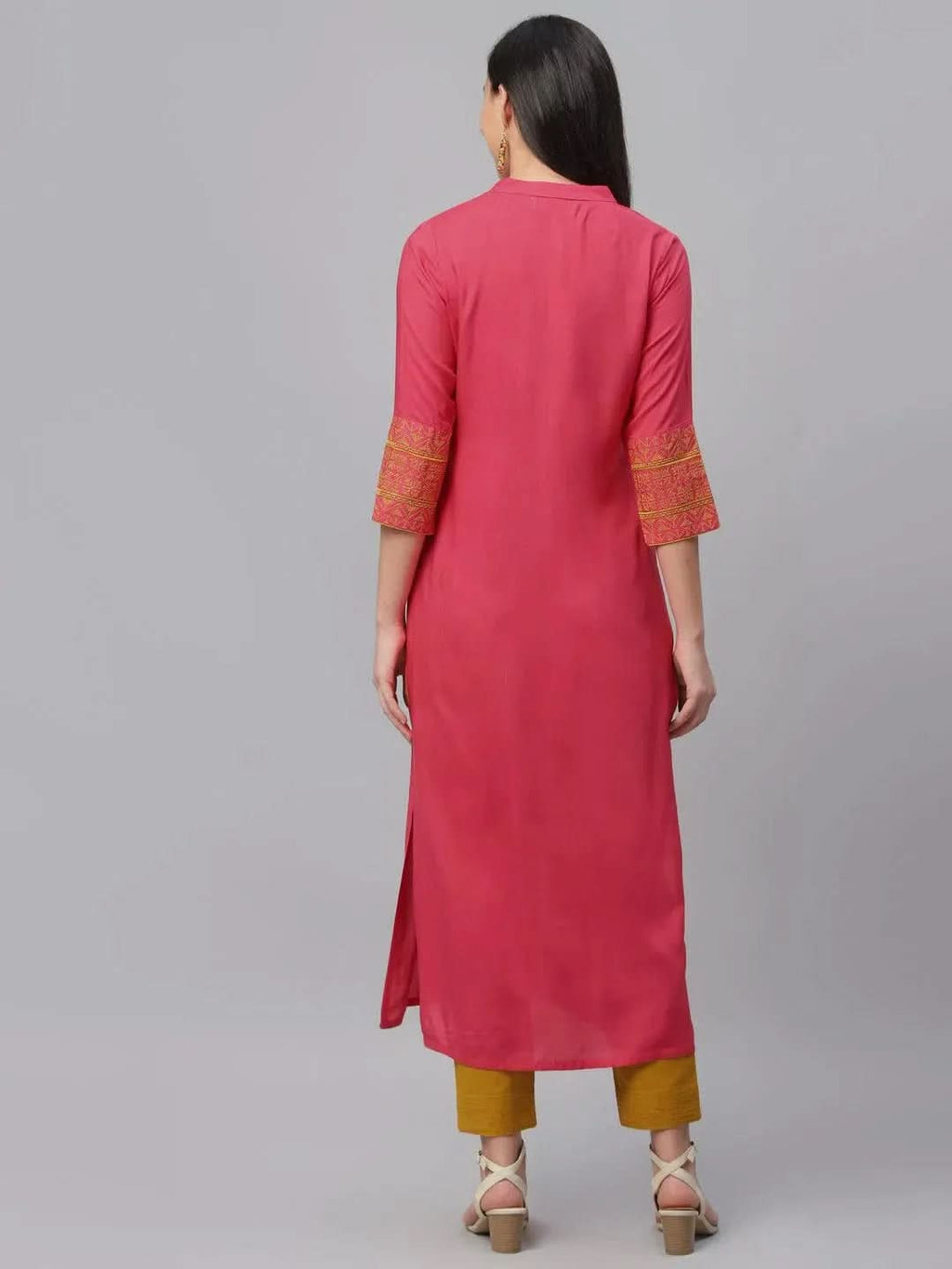 Libas Pink Solid Rayon Kurta