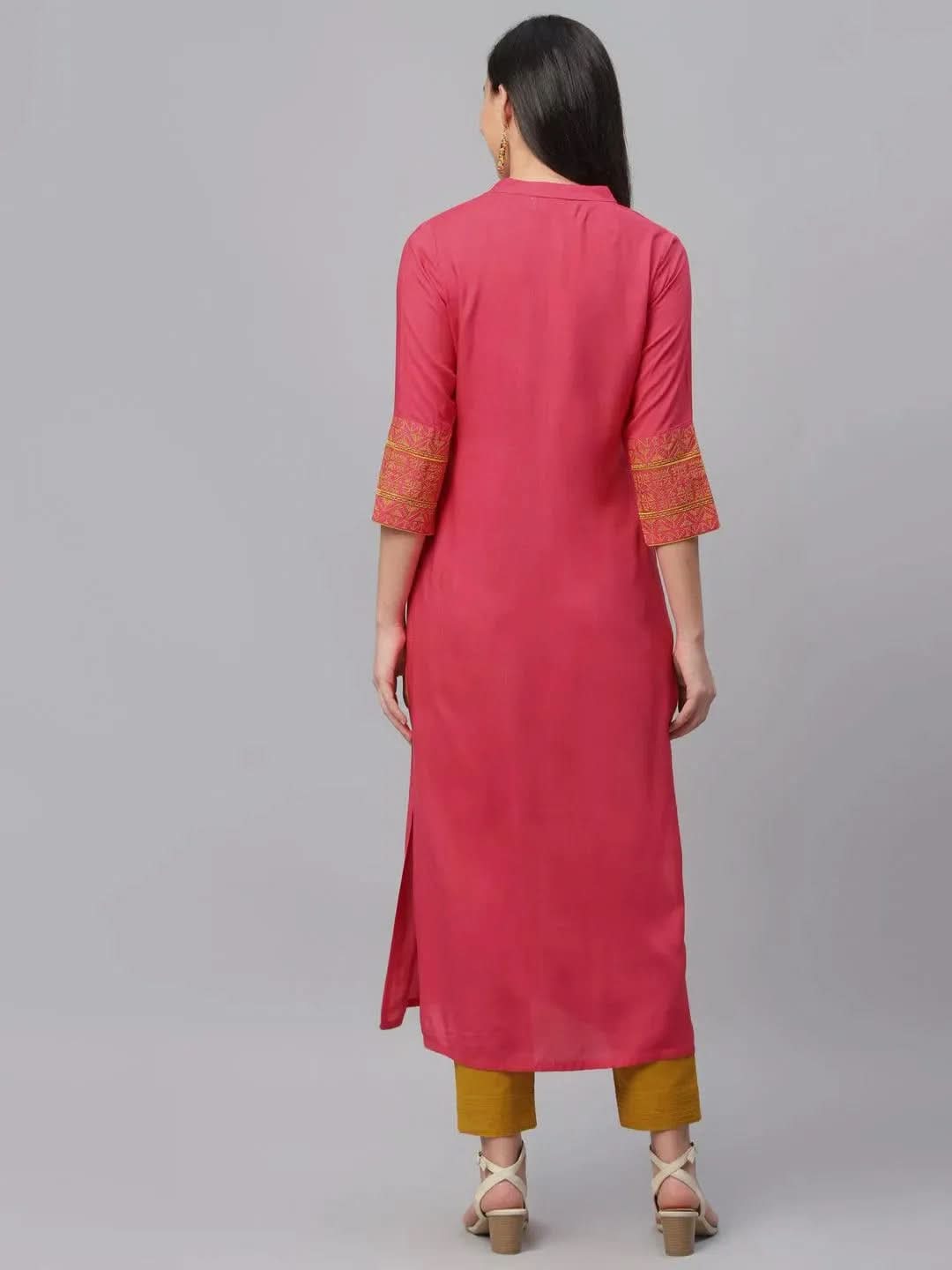 Libas Pink Solid Rayon Kurta