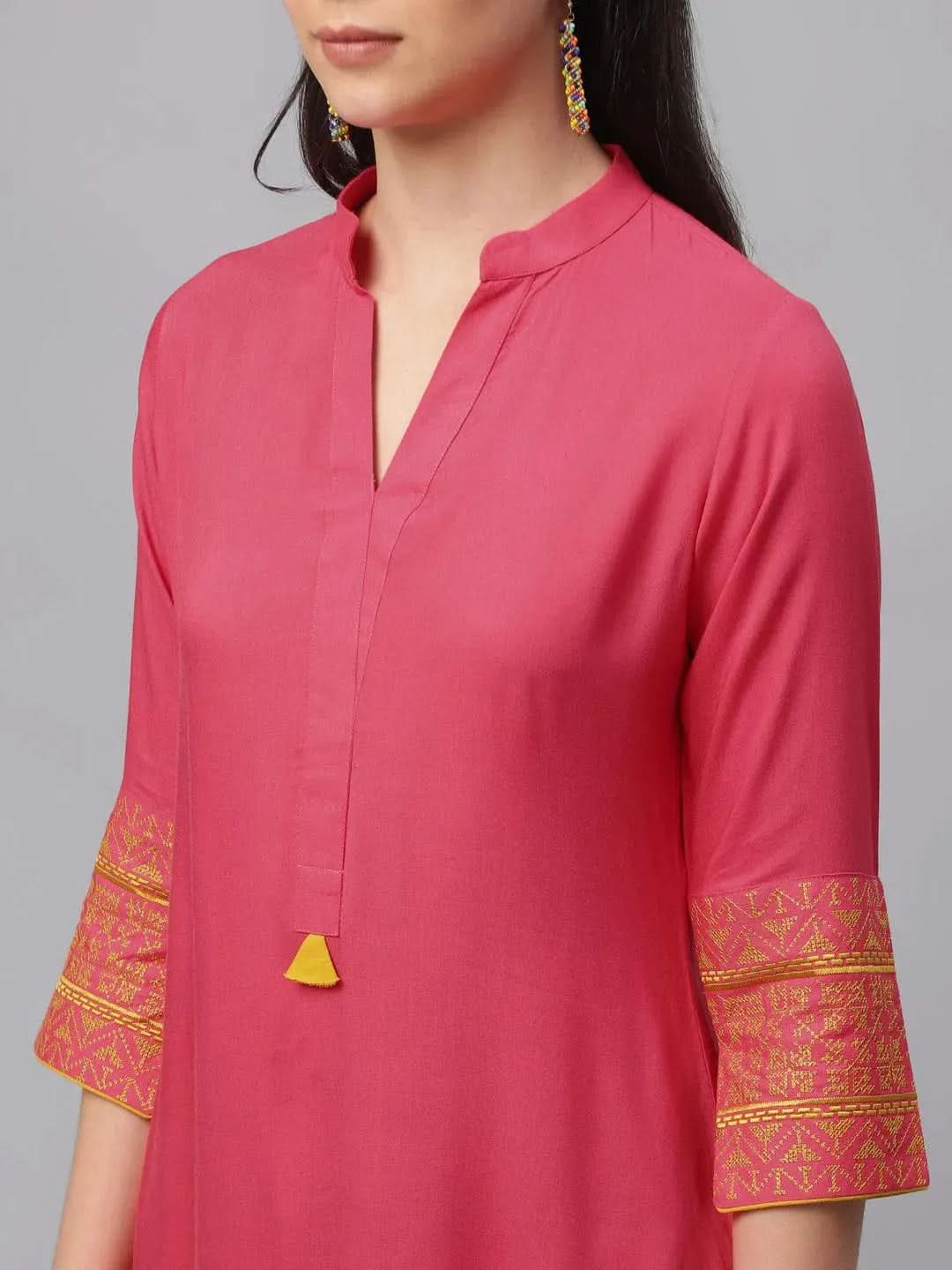 Libas Pink Solid Rayon Kurta