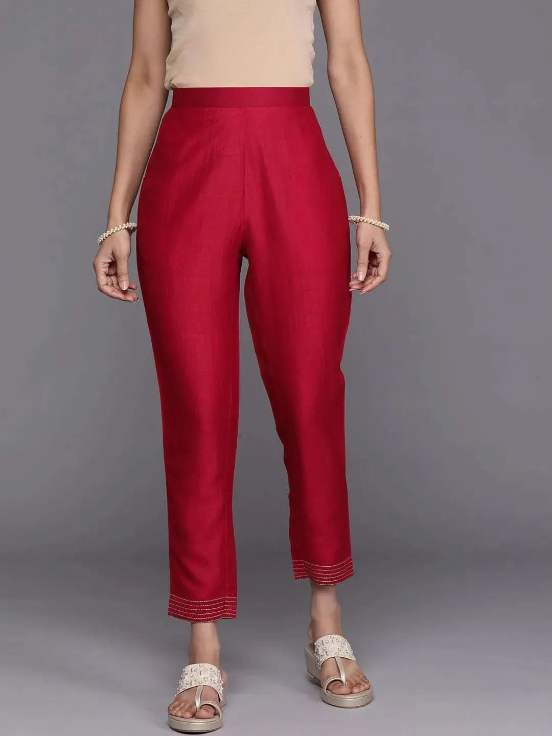 Libas Pink Solid Silk Trousers
