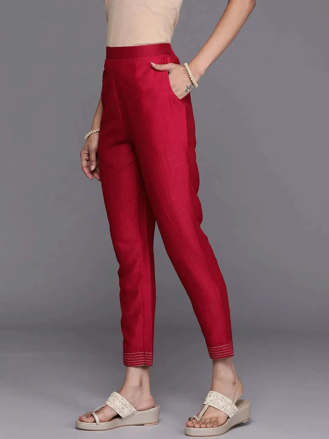 Libas Pink Solid Silk Trousers