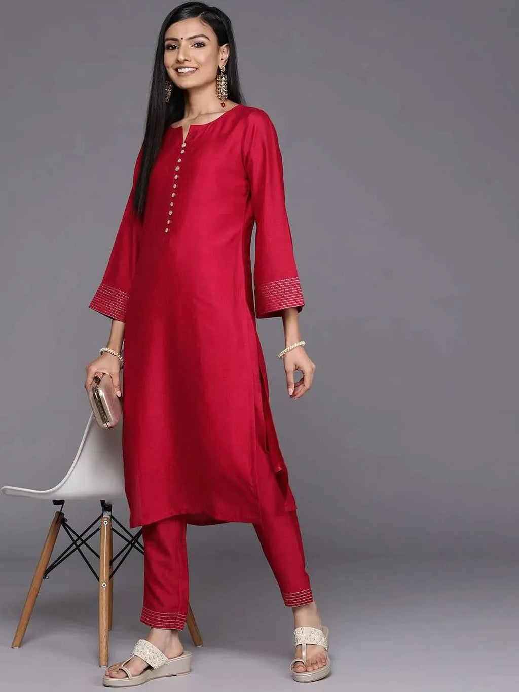 Libas Pink Solid Silk Trousers
