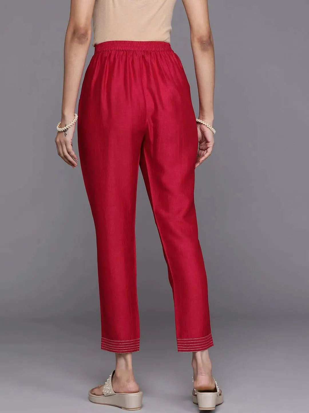 Libas Pink Solid Silk Trousers