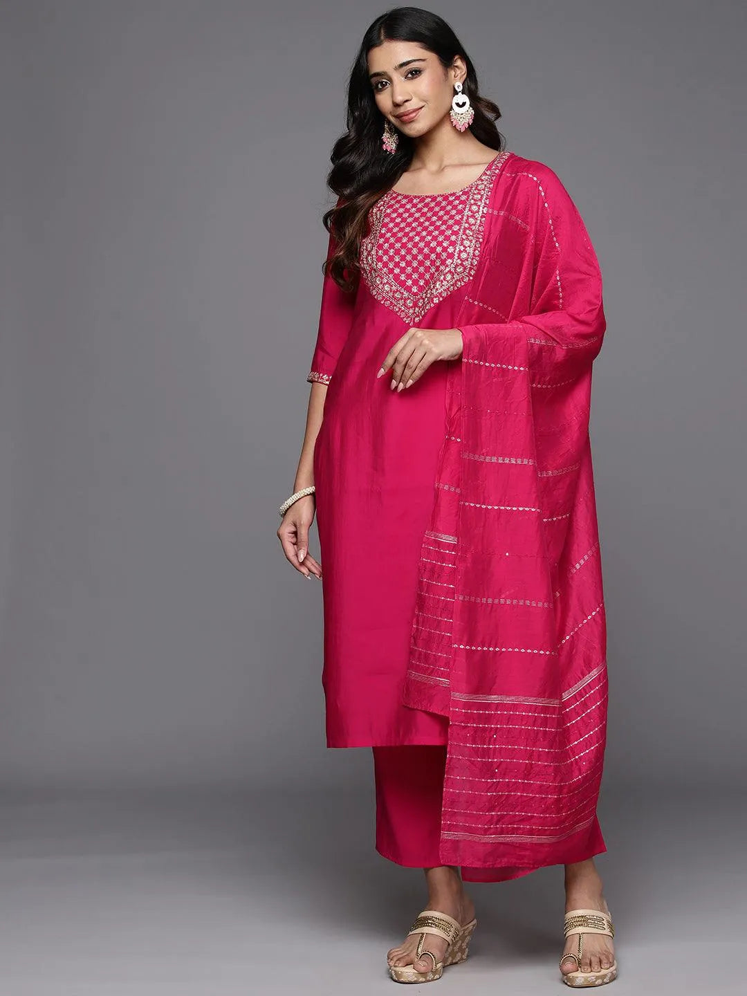 Gerua Pink Yoke Design Silk Blend Straight Suit With Dupatta