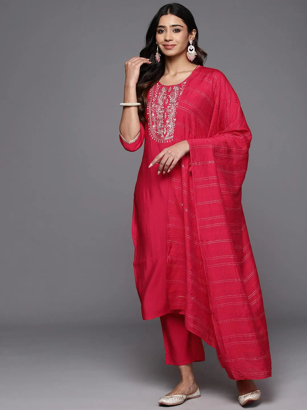 Gerua Pink Yoke Design Silk Blend Straight Suit With Dupatta