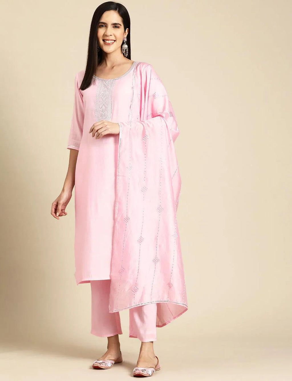 Gerua Pink Yoke Design Silk Blend Straight Suit With Dupatta