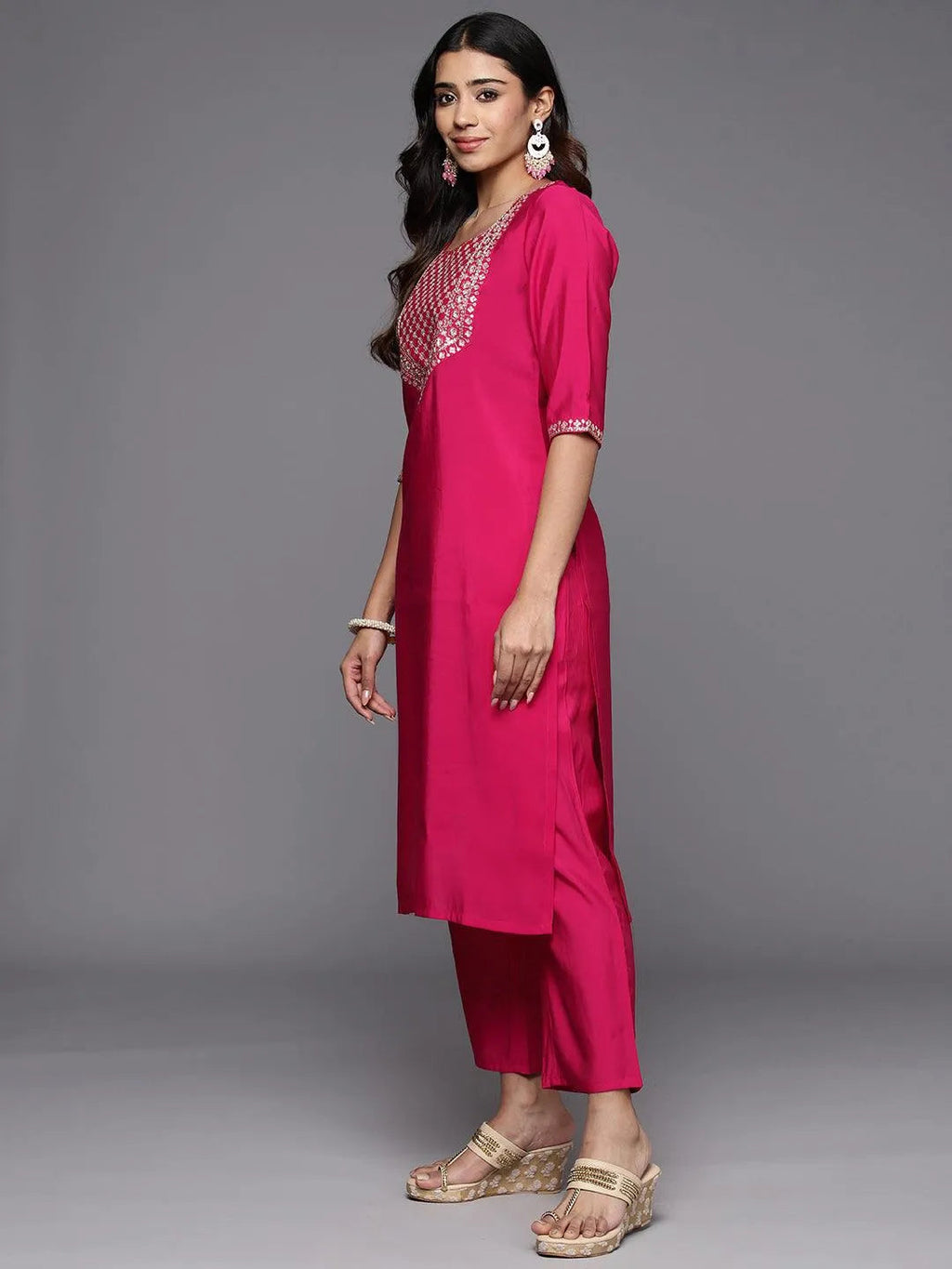 Gerua Pink Yoke Design Silk Blend Straight Suit With Dupatta