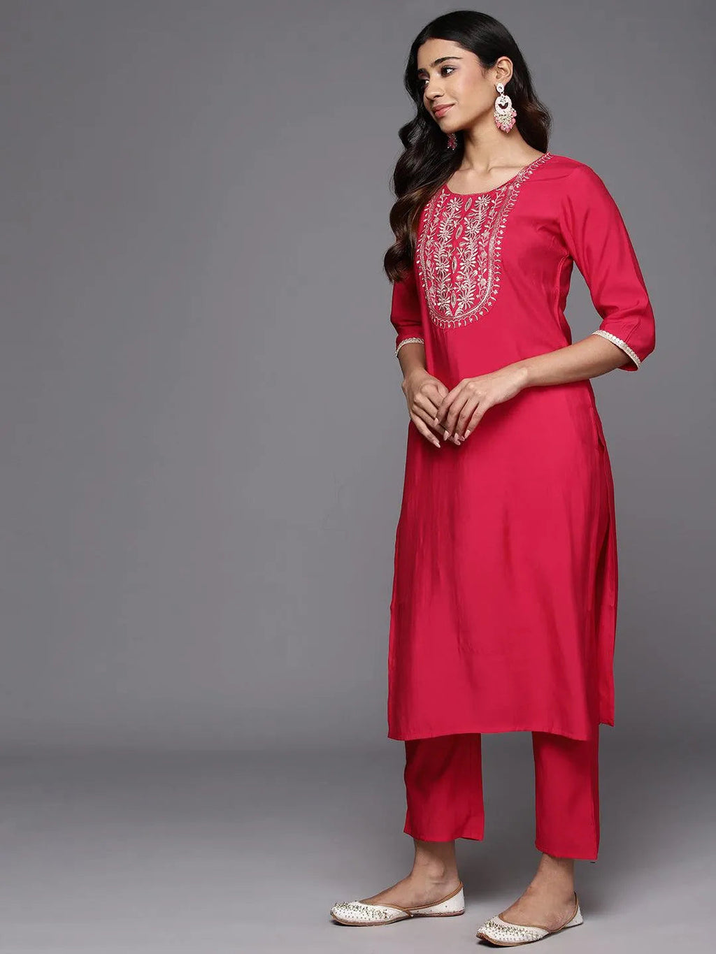 Gerua Pink Yoke Design Silk Blend Straight Suit With Dupatta