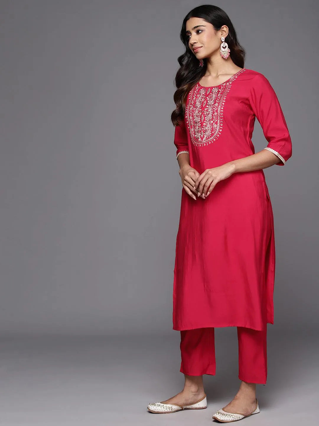 Gerua Pink Yoke Design Silk Blend Straight Suit With Dupatta