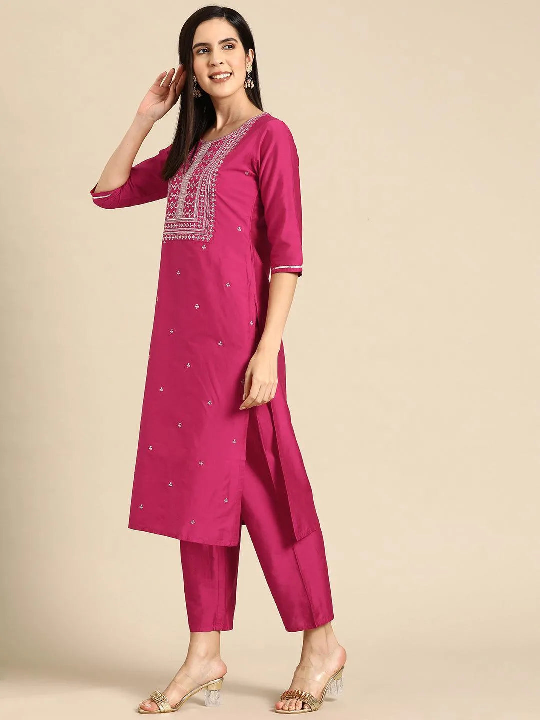 Gerua Pink Yoke Design Silk Blend Straight Suit With Dupatta