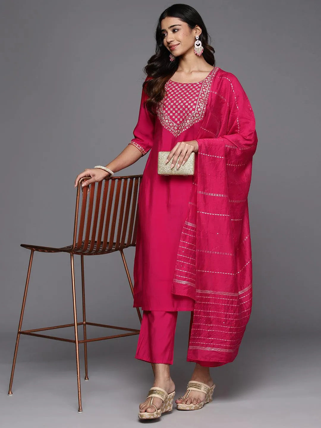 Gerua Pink Yoke Design Silk Blend Straight Suit With Dupatta