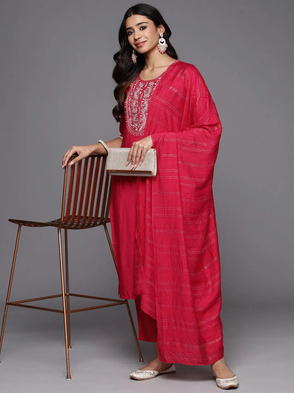 Gerua Pink Yoke Design Silk Blend Straight Suit With Dupatta