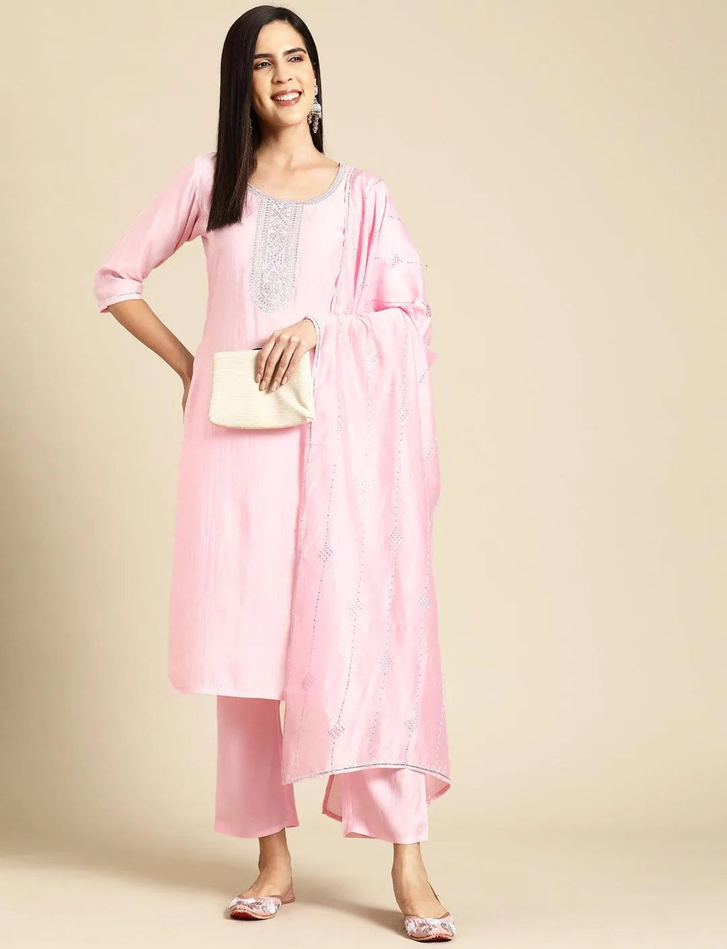 Gerua Pink Yoke Design Silk Blend Straight Suit With Dupatta