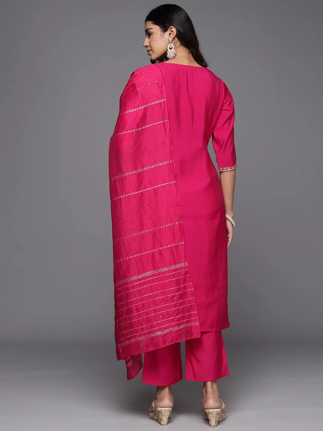 Gerua Pink Yoke Design Silk Blend Straight Suit With Dupatta