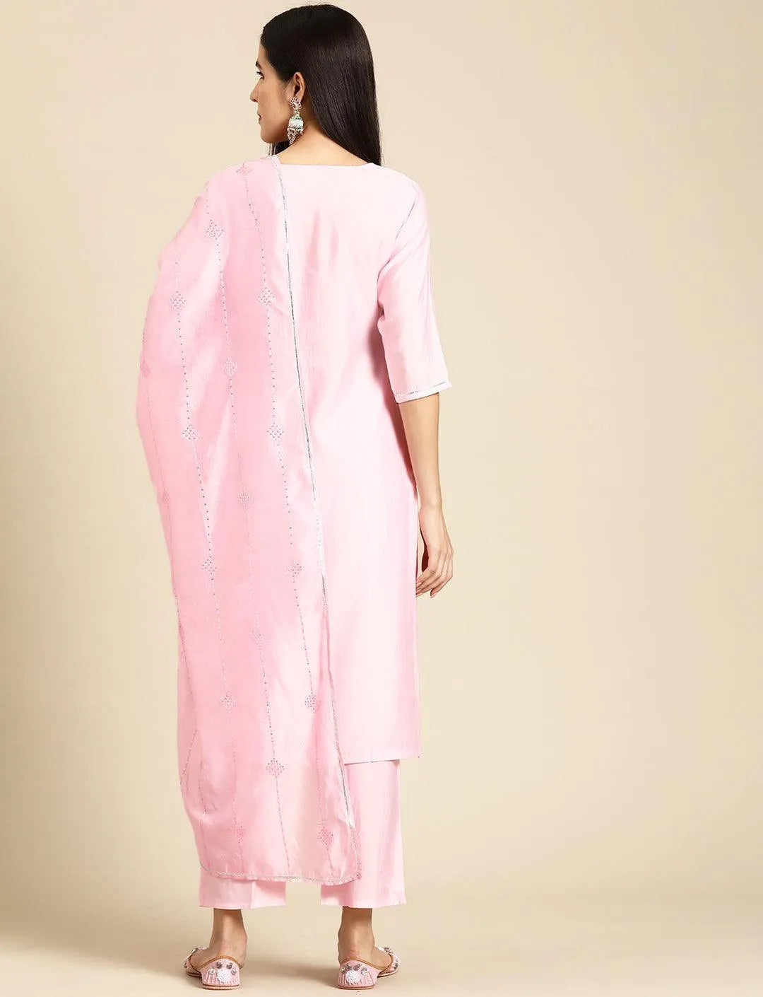 Gerua Pink Yoke Design Silk Blend Straight Suit With Dupatta
