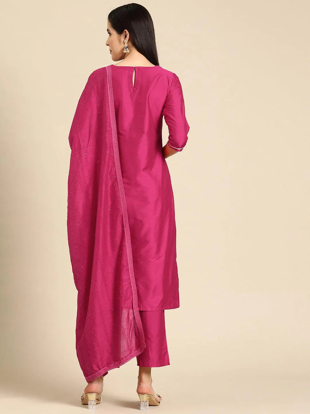 Gerua Pink Yoke Design Silk Blend Straight Suit With Dupatta