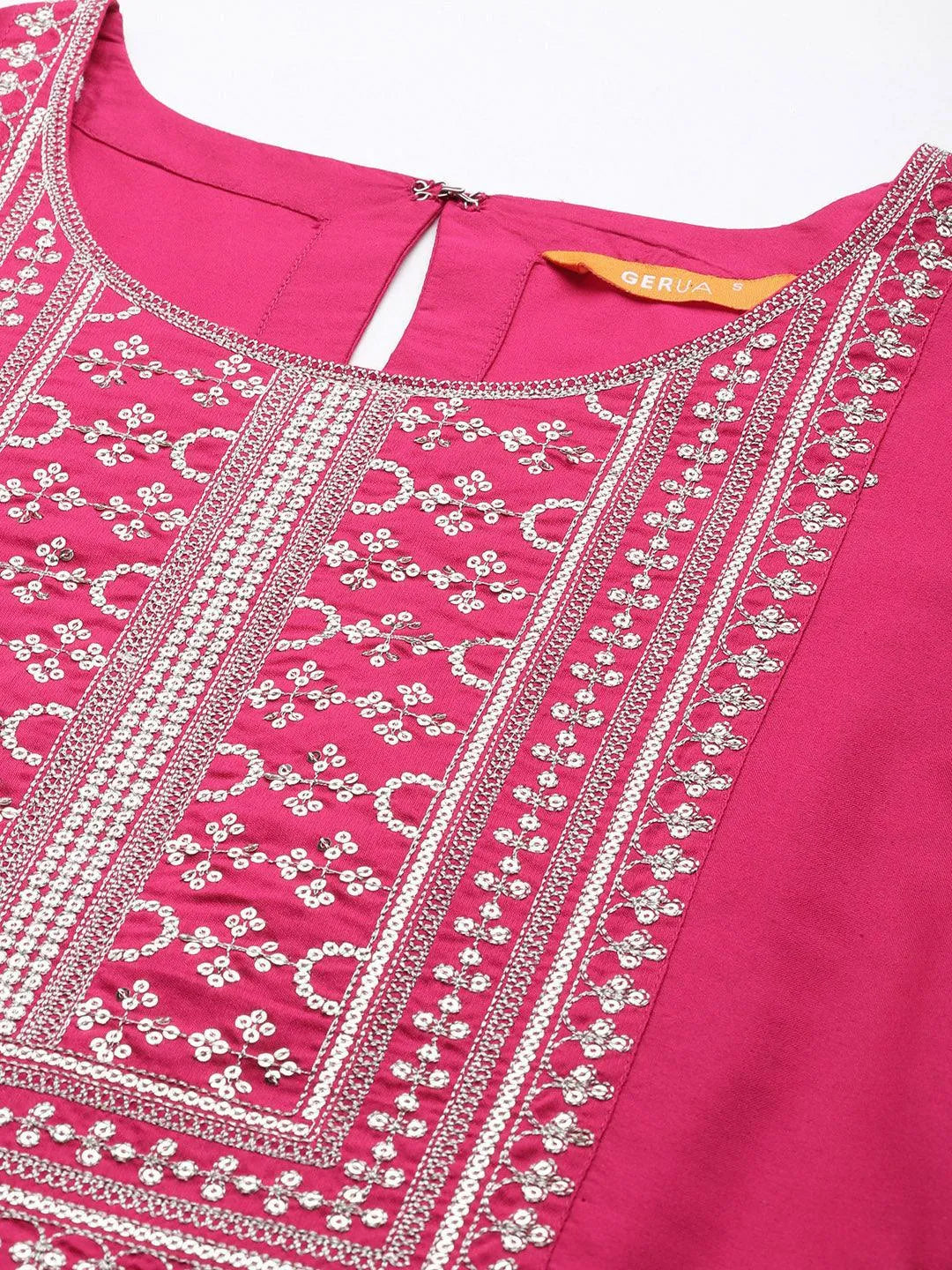 Gerua Pink Yoke Design Silk Blend Straight Suit With Dupatta