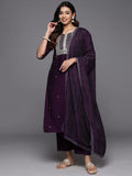 Gerua Purple Embroidered Silk Blend Straight Suit With Dupatta