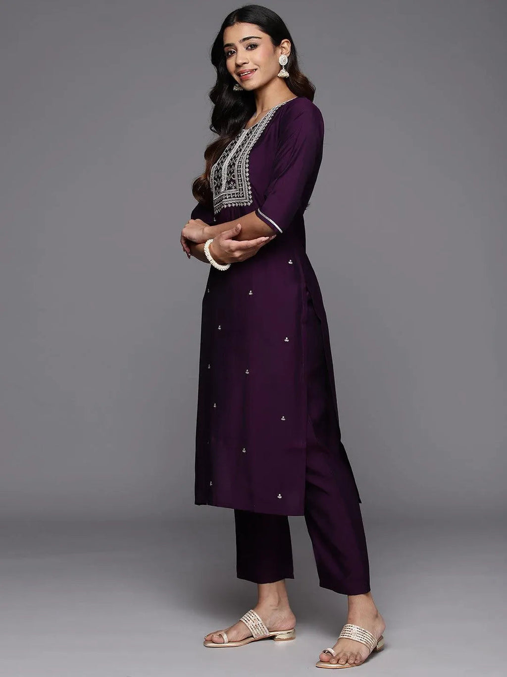 Gerua Purple Embroidered Silk Blend Straight Suit With Dupatta