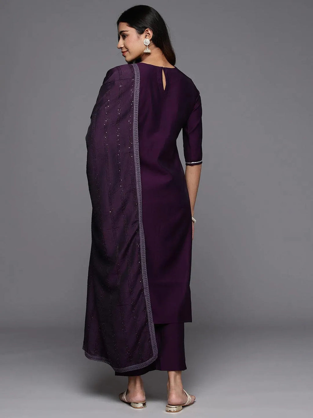Gerua Purple Embroidered Silk Blend Straight Suit With Dupatta