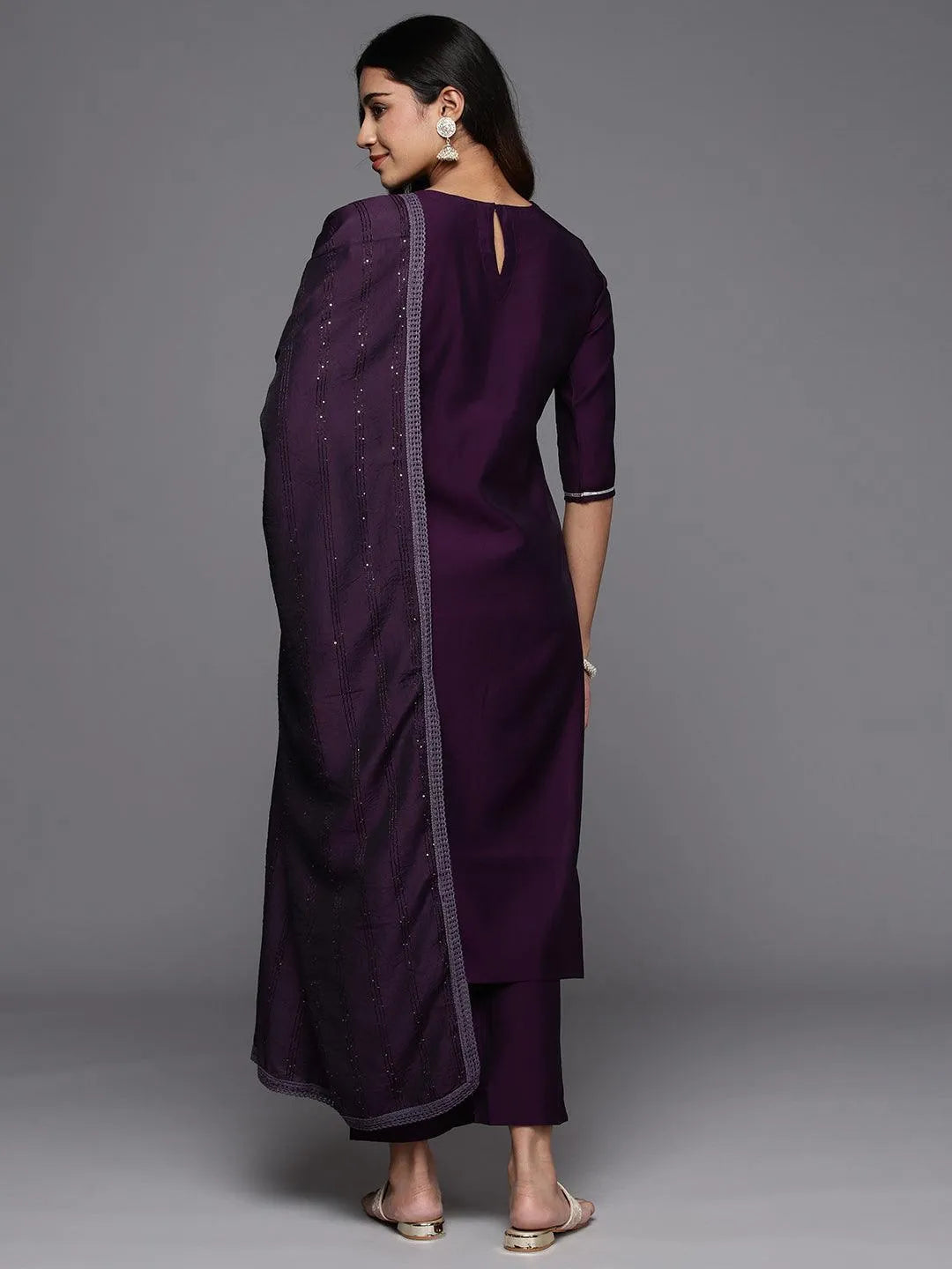 Gerua Purple Embroidered Silk Blend Straight Suit With Dupatta