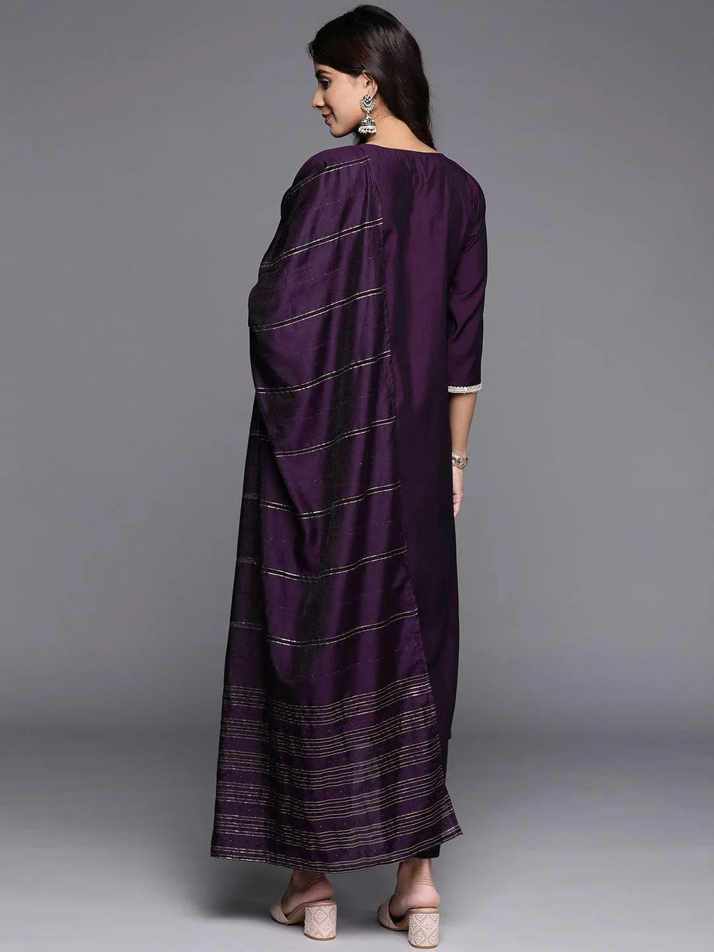 Gerua Purple Embroidered Silk Blend Straight Suit With Dupatta