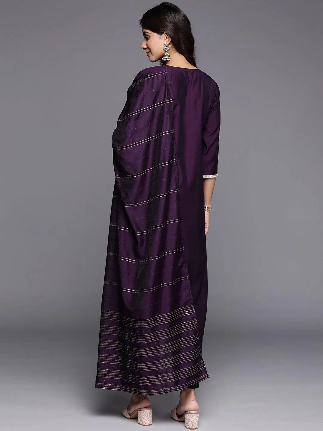 Gerua Purple Embroidered Silk Blend Straight Suit With Dupatta