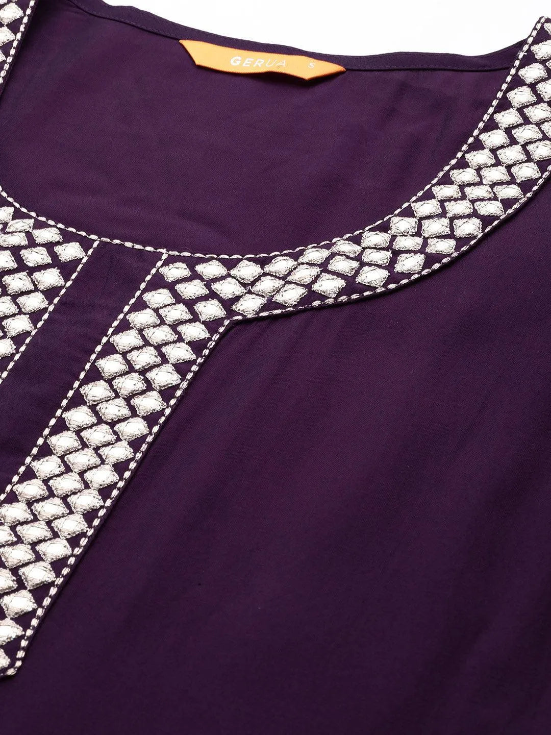 Gerua Purple Embroidered Silk Blend Straight Suit With Dupatta