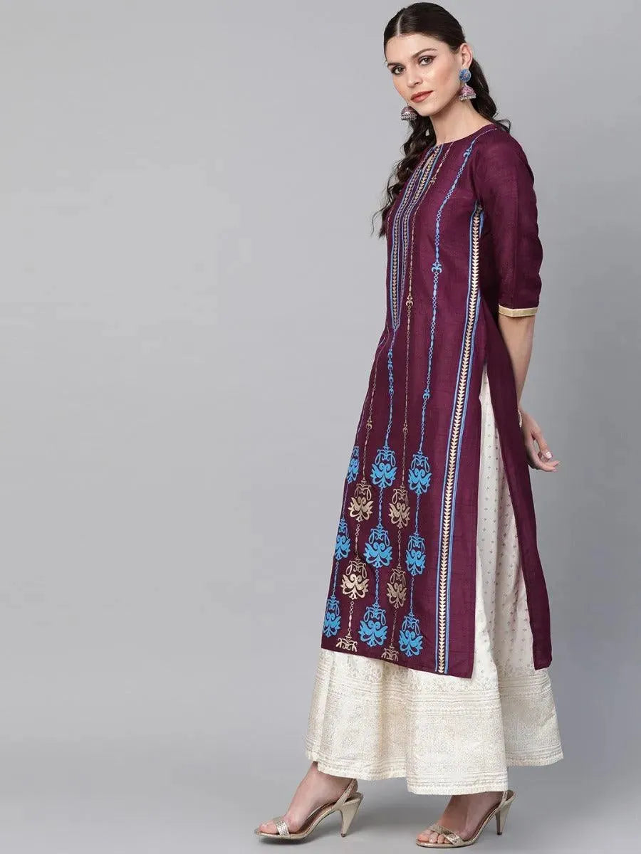 Libas Purple Self Design Chanderi Kurta