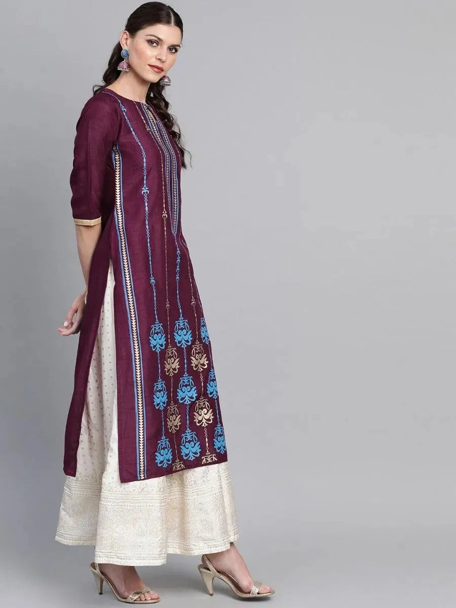 Libas Purple Self Design Chanderi Kurta