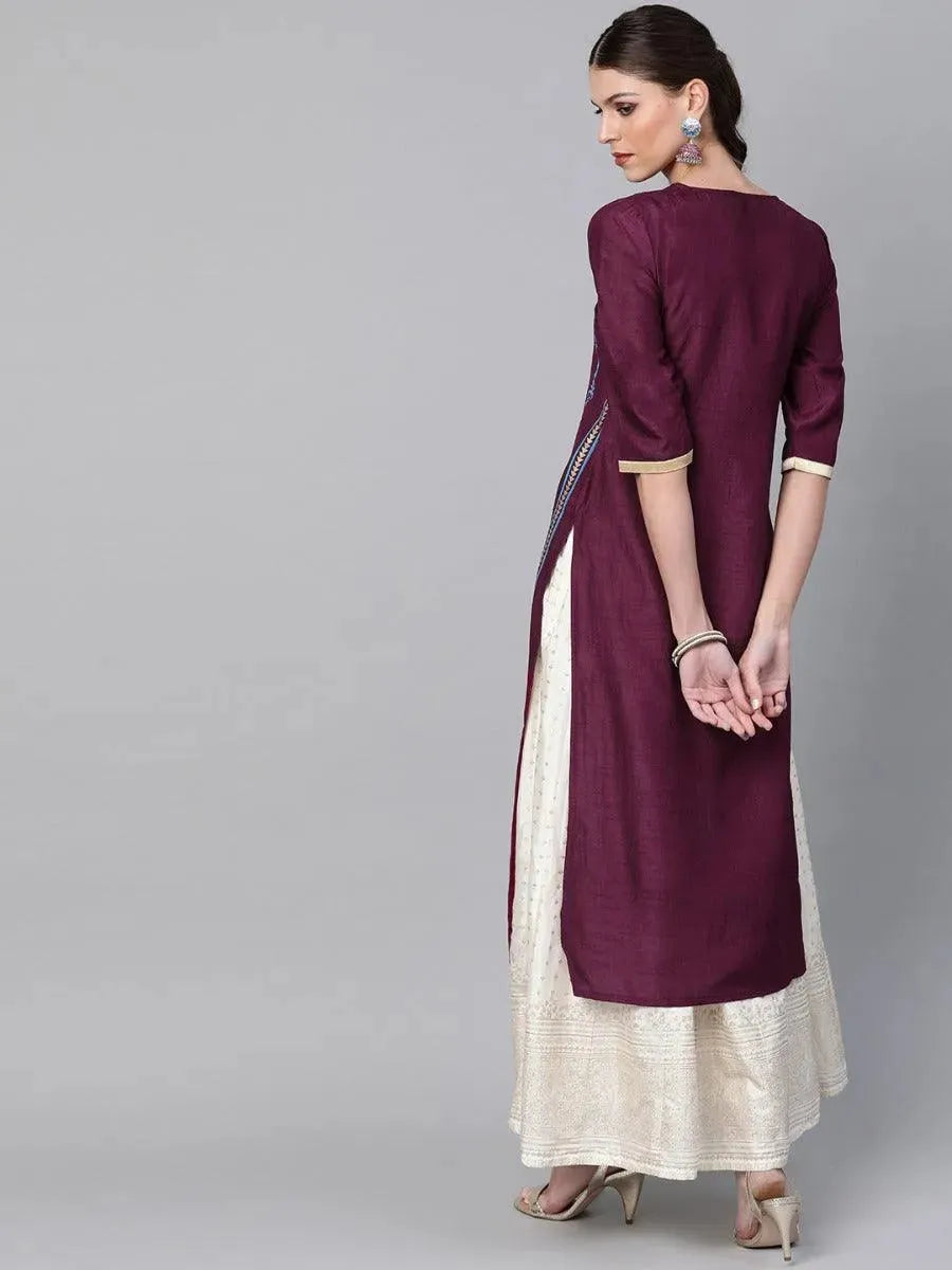 Libas Purple Self Design Chanderi Kurta