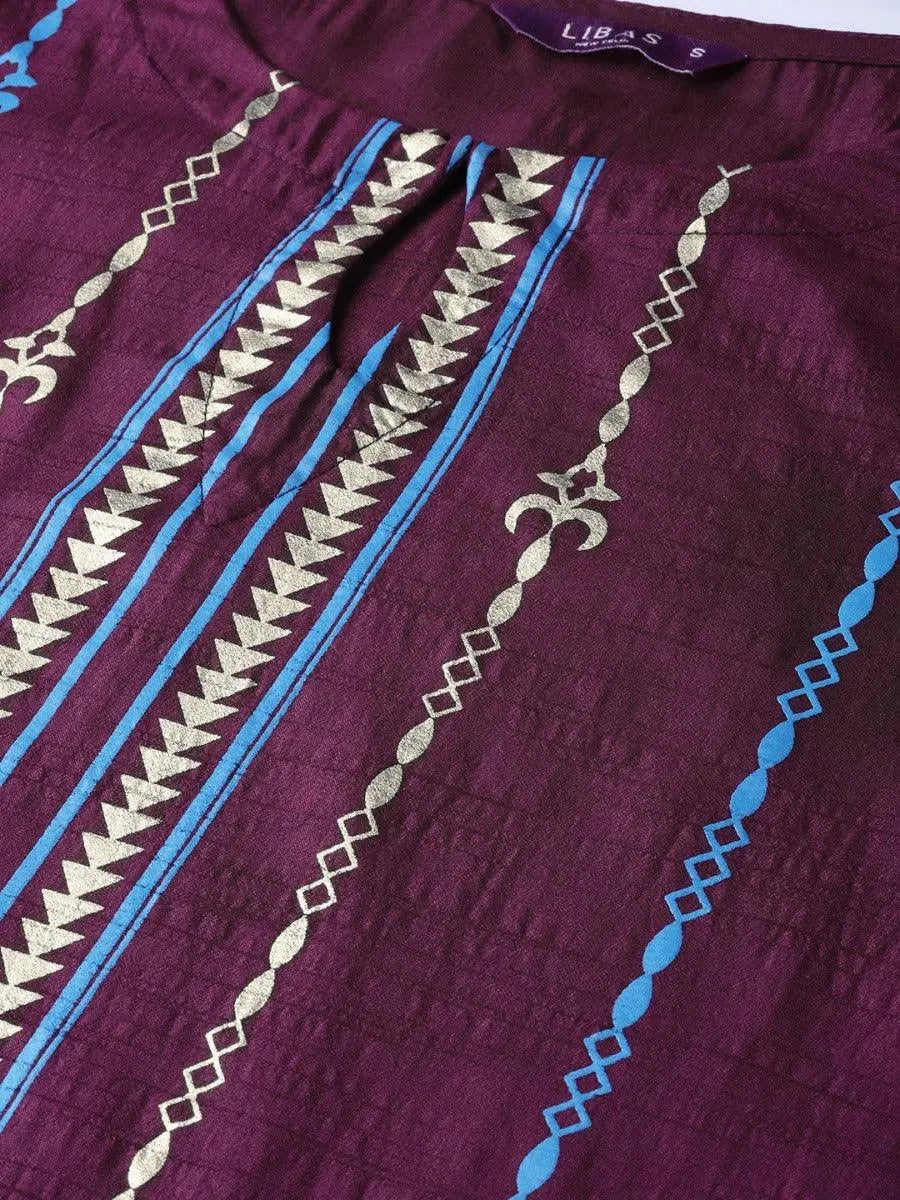 Libas Purple Self Design Chanderi Kurta