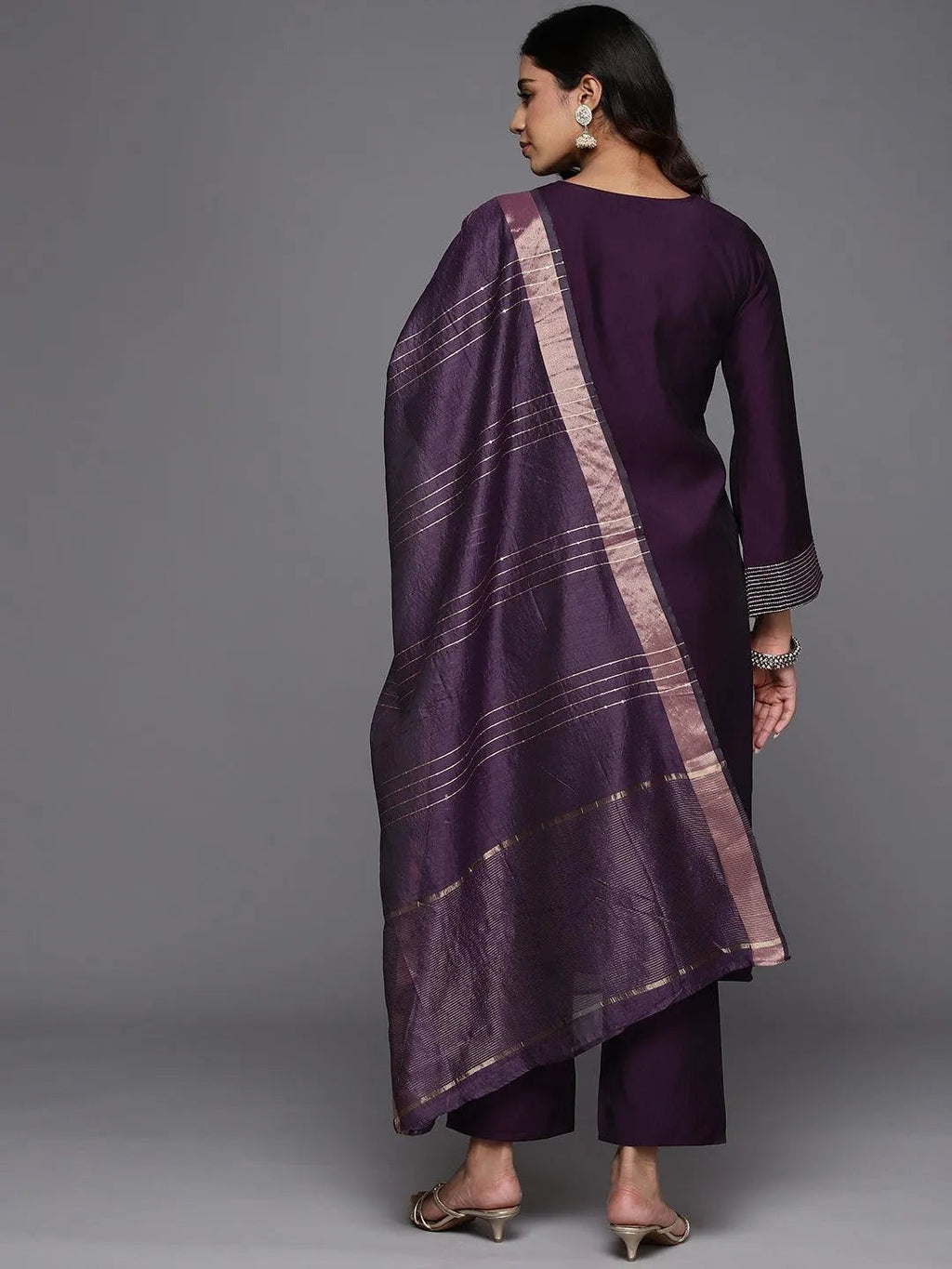 Gerua Purple Solid Silk Blend Straight Suit With Dupatta