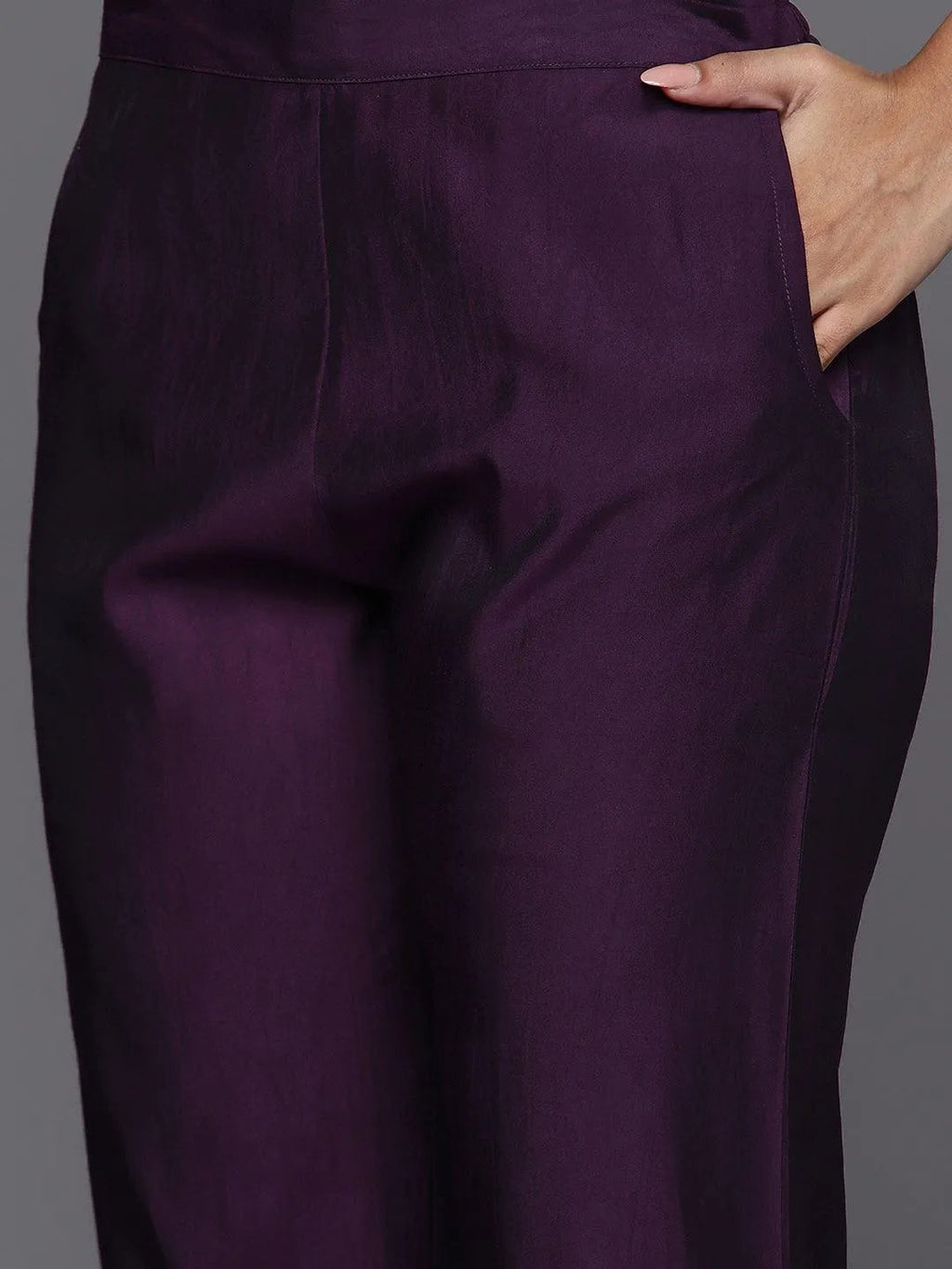 Gerua Purple Solid Silk Blend Straight Suit With Dupatta