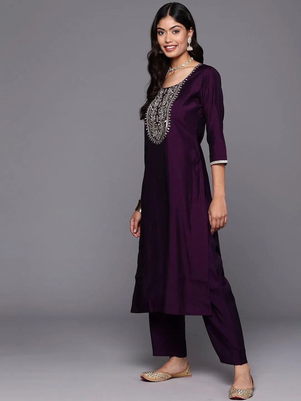 Gerua Purple Yoke Design Silk Blend Straight Suit With Dupatta