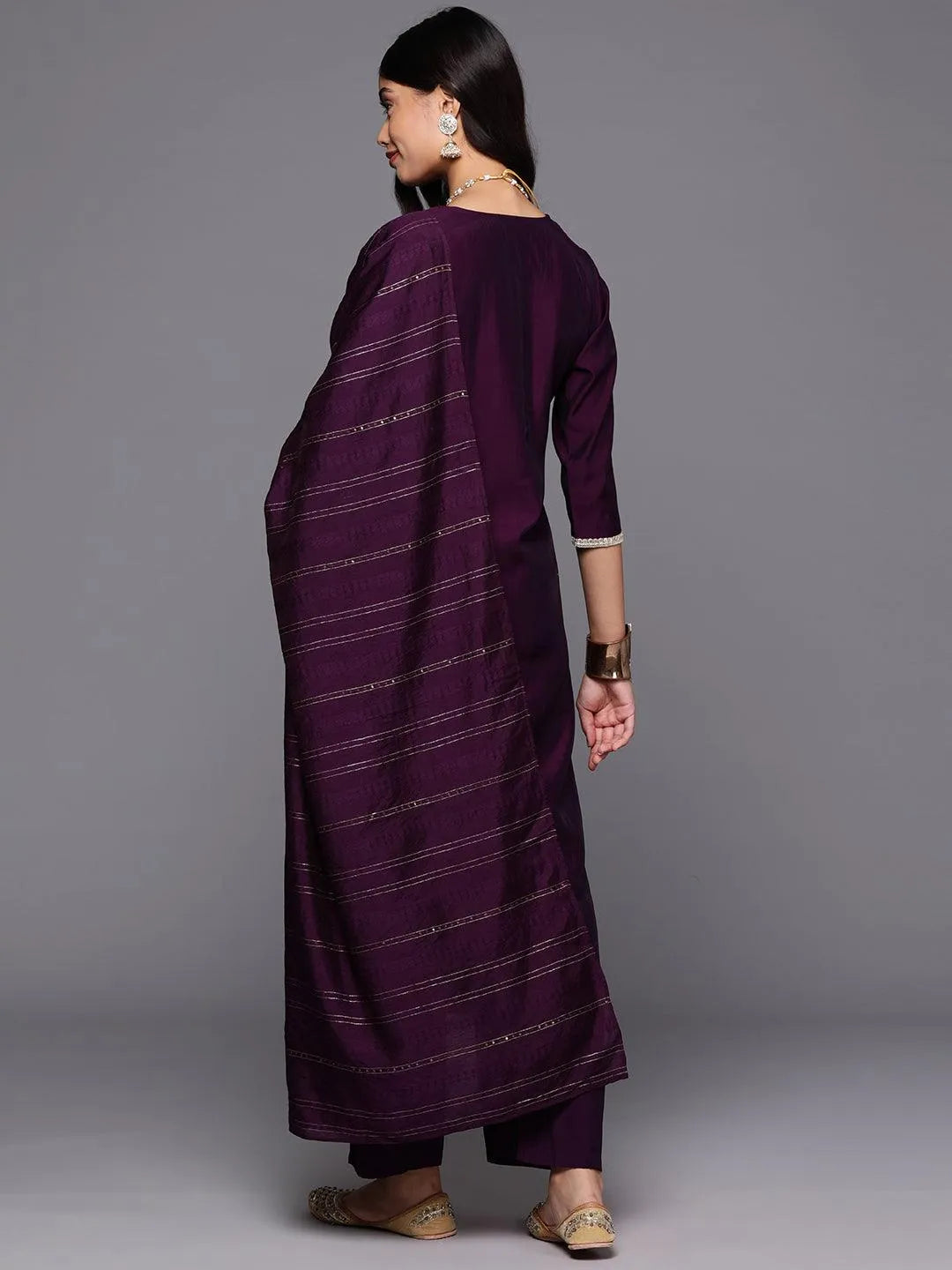 Gerua Purple Yoke Design Silk Blend Straight Suit With Dupatta