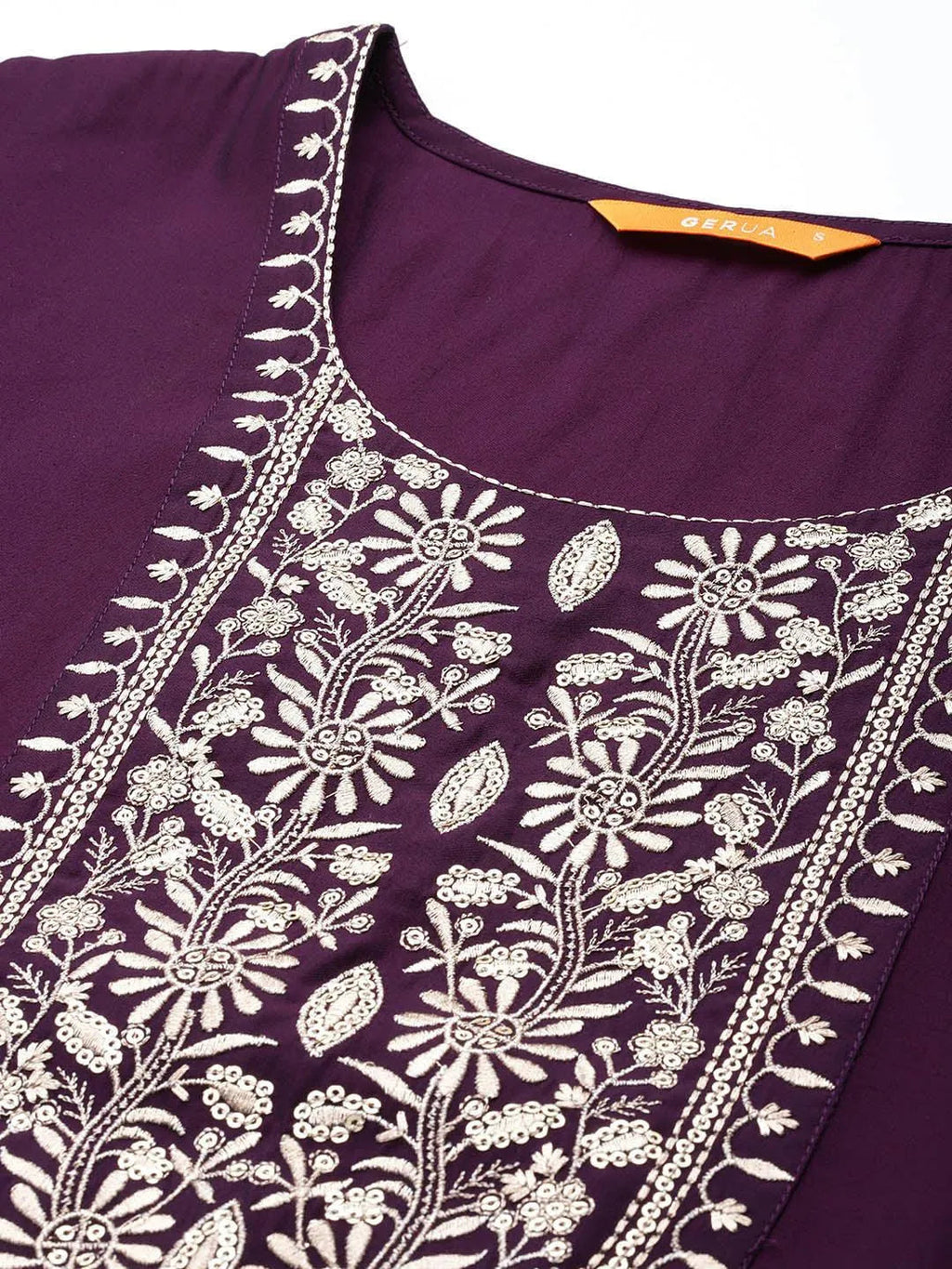 Gerua Purple Yoke Design Silk Blend Straight Suit With Dupatta