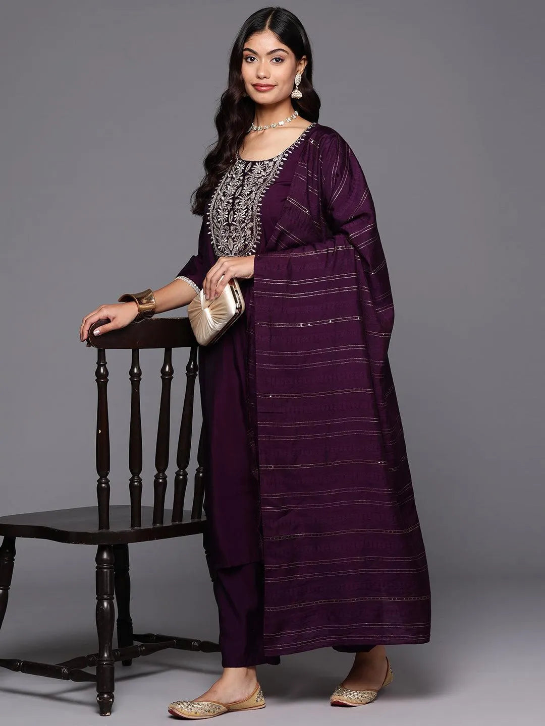 Gerua Purple Yoke Design Silk Blend Straight Suit With Dupatta