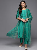 Gerua Green Solid Silk Blend Straight Suit With Dupatta
